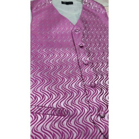 Ferrecci Mens L Pink Gray Swirl Vest Set Bow Tie Long Tie Formal Wedding New - Picture 7 of 7
